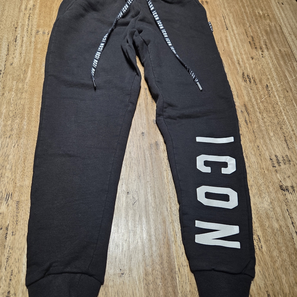ICON Black Kids Joggers with White Logo